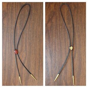 Black Leather Jewel Bolo Necktie